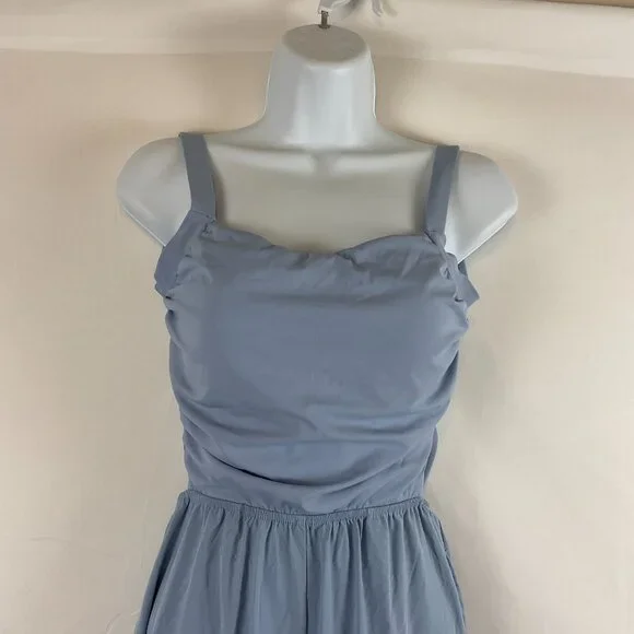 Halara Strappy Backless Jumpsuit S Light Blue Elastic Waist Wide Leg New NWT - Picture 2 of 13